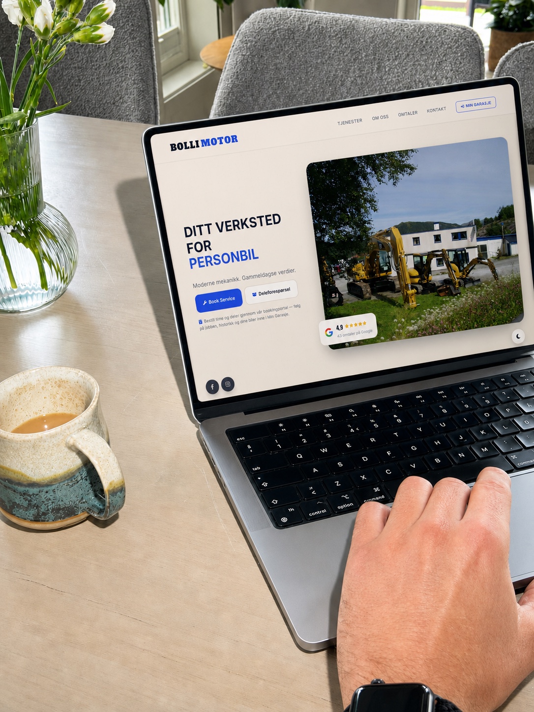Bolli Motors ferdige nettside på laptopen
